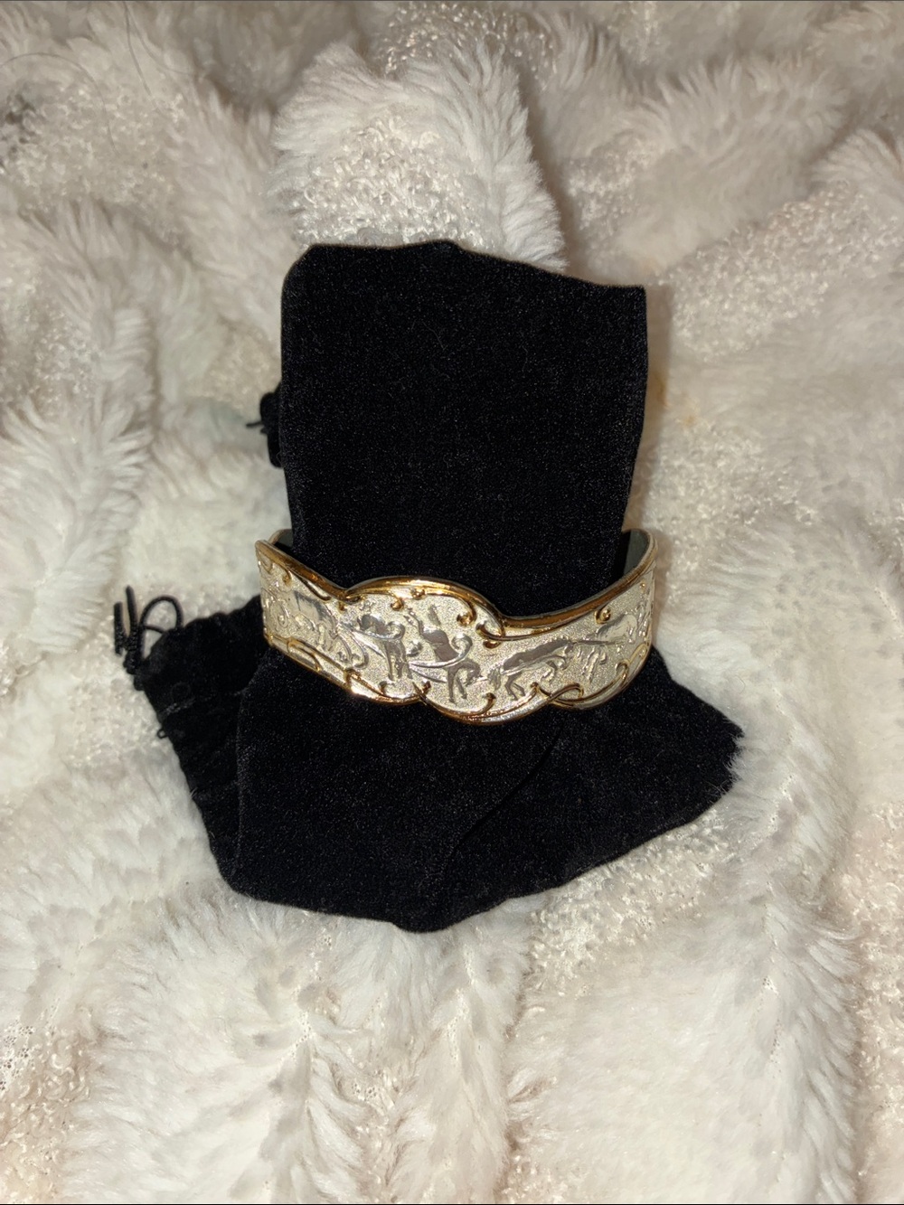 Vintage Montana Silversmith two tone scalloped horses running Cuff Bracelet